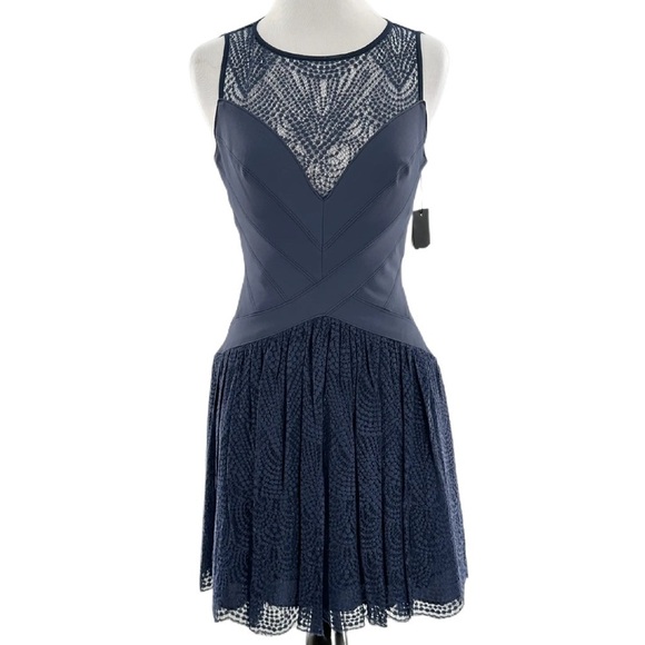 Bcbgmaxazria womens Sophiana dress size 2 navy blue lace party cocktail - Picture 15 of 15